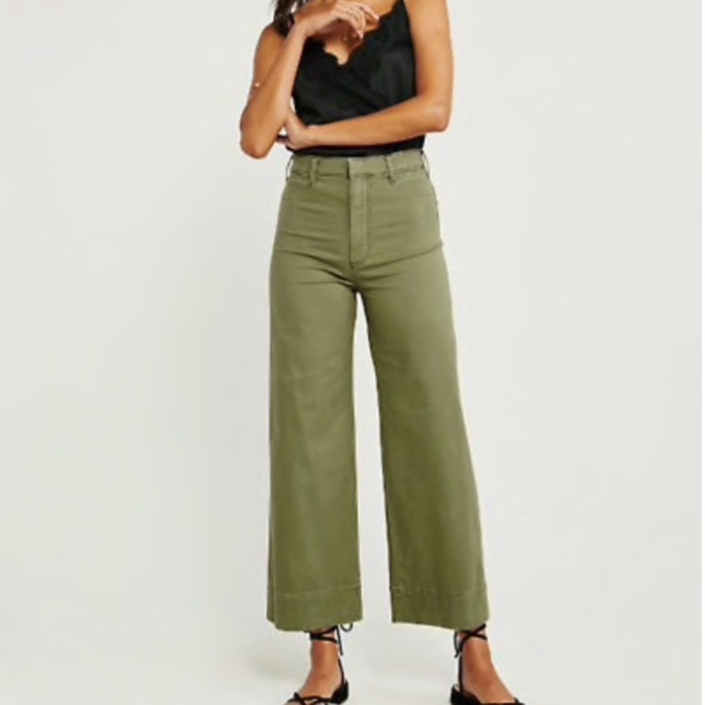 Abercrombie & Fitch High Rise Crop Wide Leg Pant Olive Green Size 27